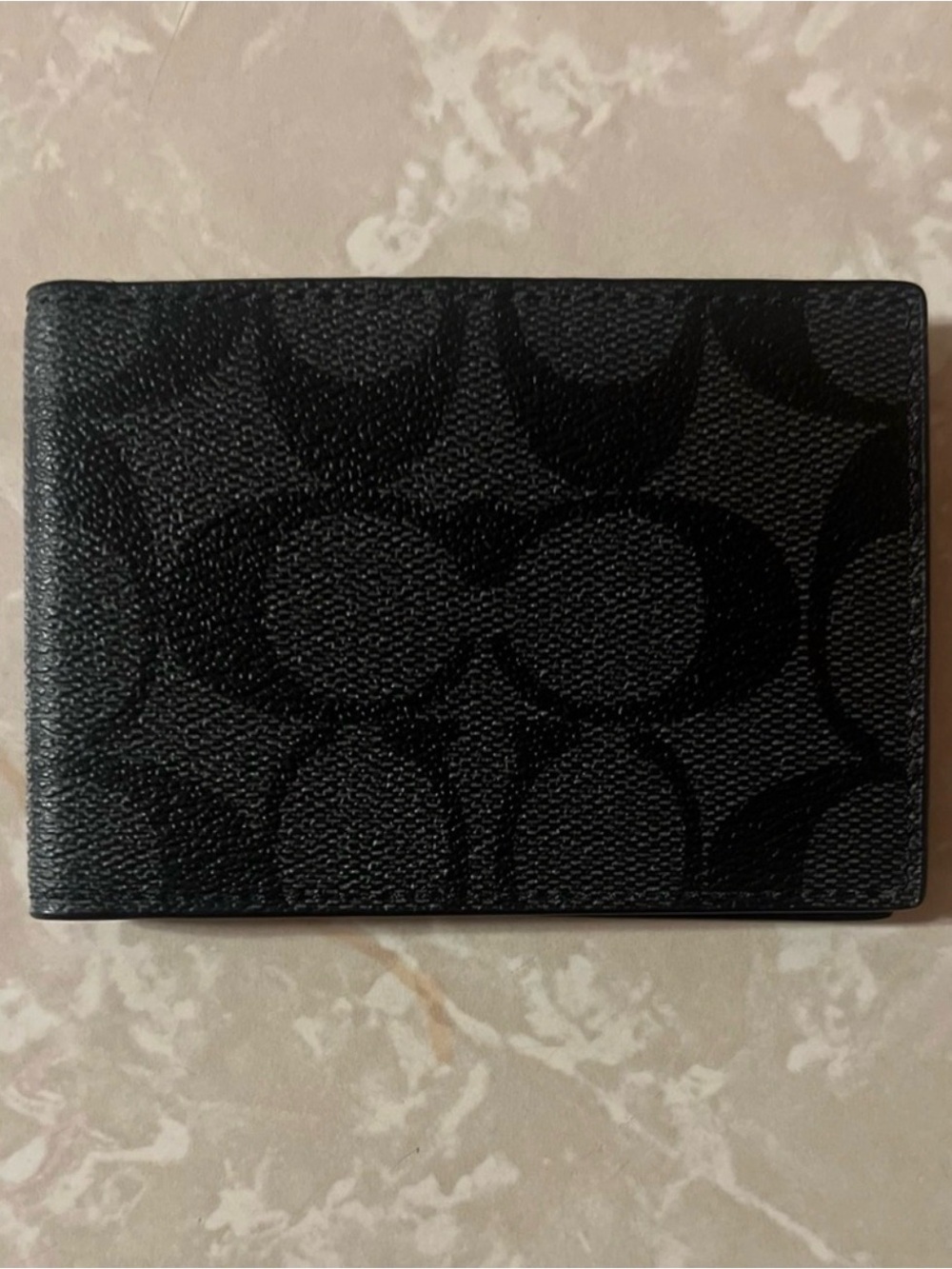 Coach Black Signature Pattern Slim Wallet